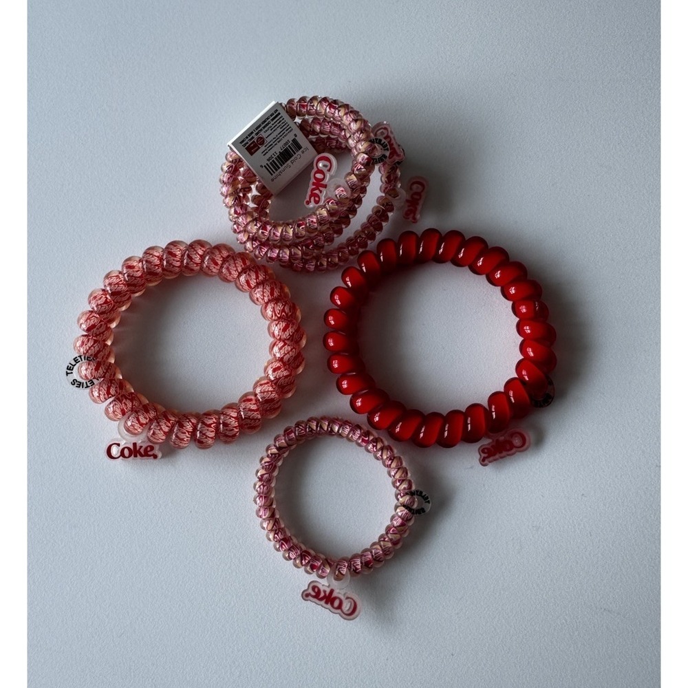 TELETIES X Coca-Cola Spiral Hair Coils Ponytail Hair Ties Set Variety Sizes